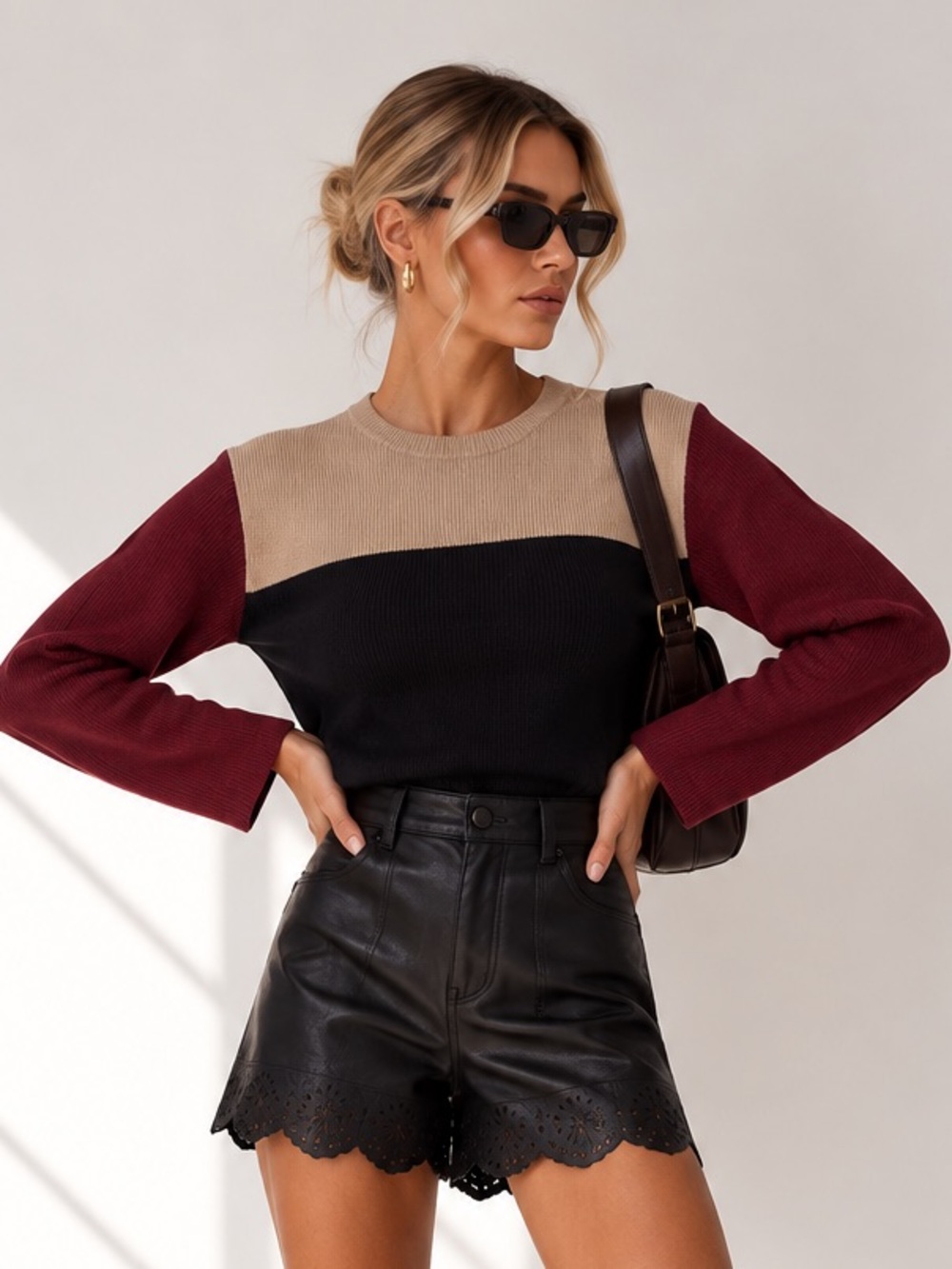 Vintage L’Officiel Colorblock Knit Sweater – Size Small – 90s Minimalist